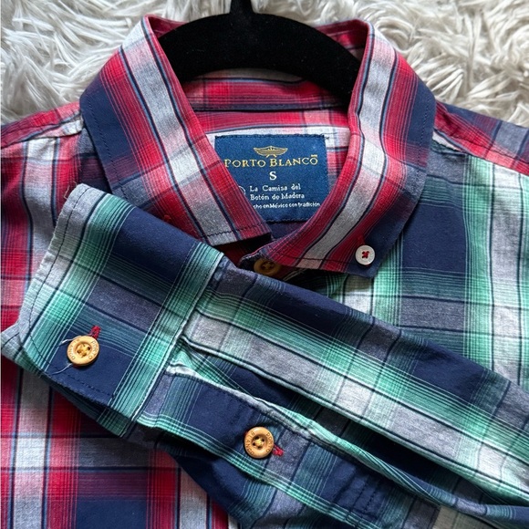 Bold Red and Blue Plaid Casual Button Down Shirt - Picture 7 of 9